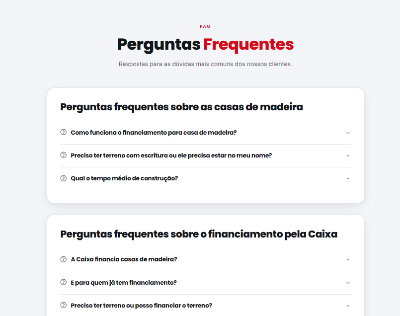 FAQ com perguntas frequentes — exemplo